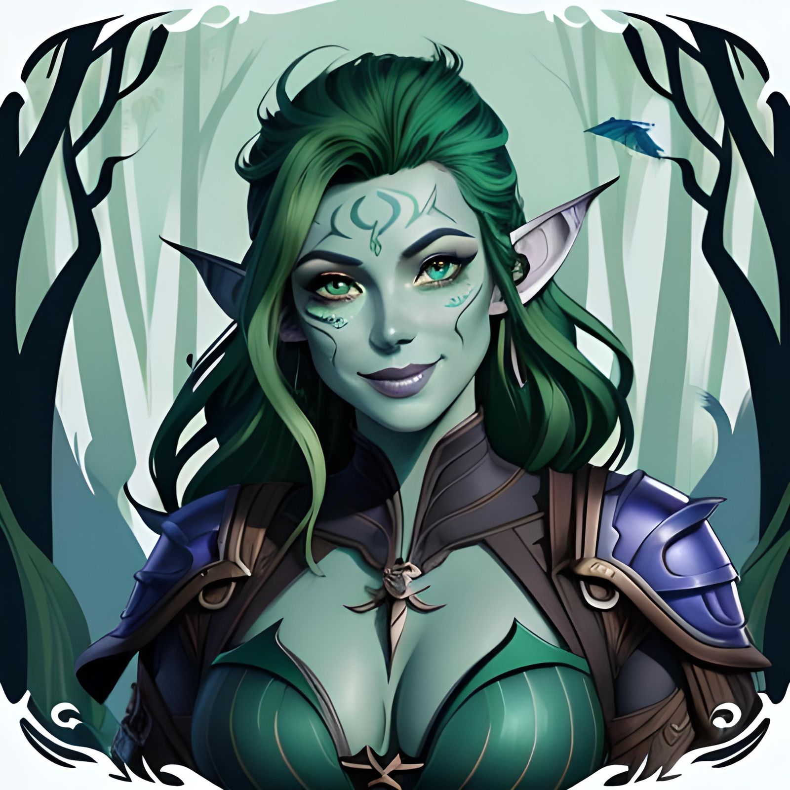 Voluptuous Water Genasi in Vector Art Style