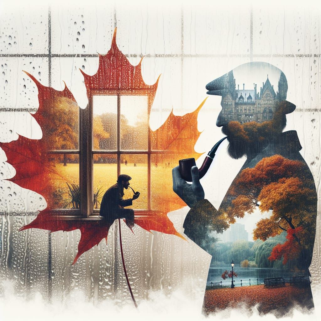 Autumnal Double Exposure with Contemplative Figure