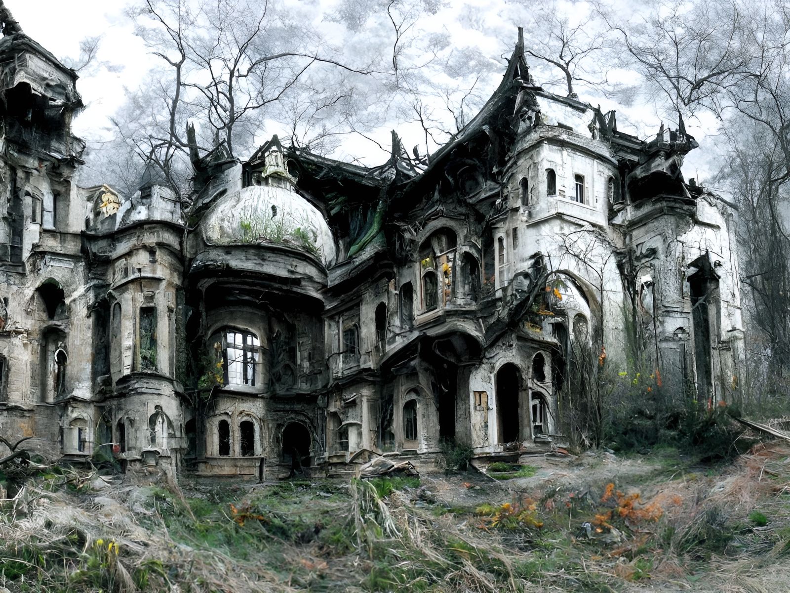 Eerie Abandoned Palace in Poland: A Photorealistic Horror