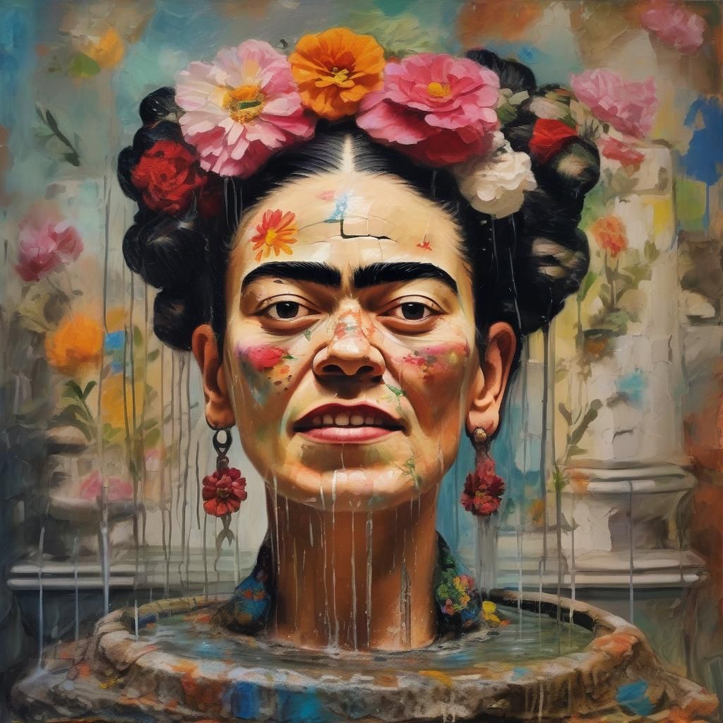 Frida Kahlo with Poppies, in Rembrandt Style