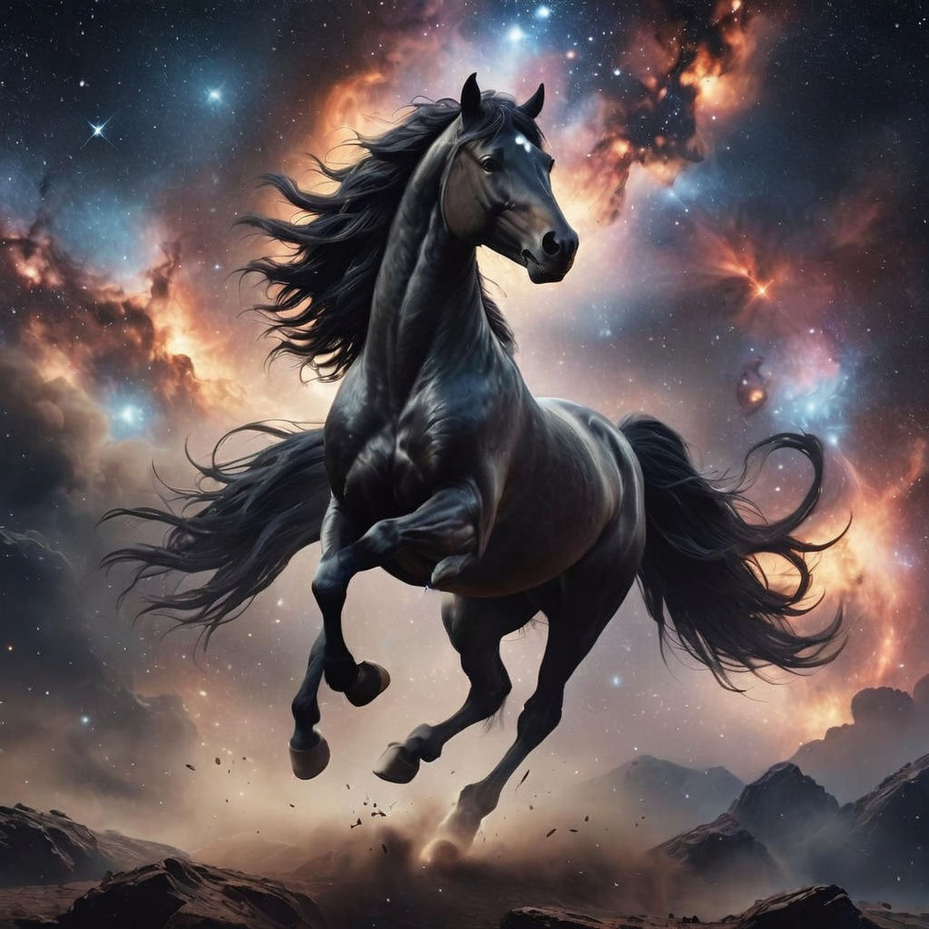 a beautiful wild black horse