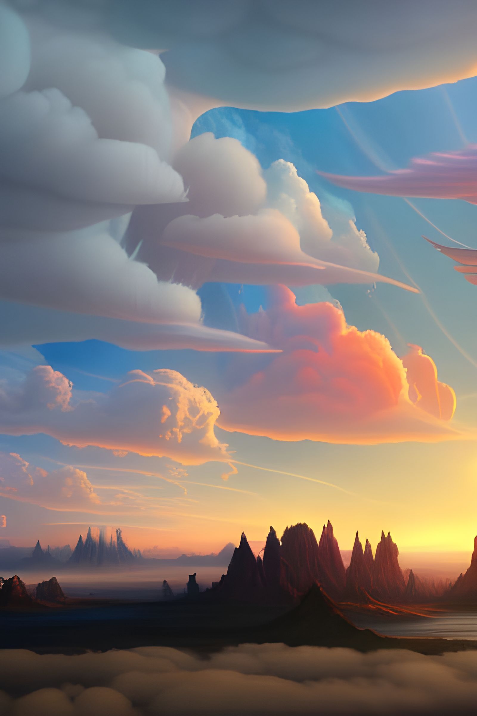 Huge Sunset Clouds and Sky Over Darkened Landscape