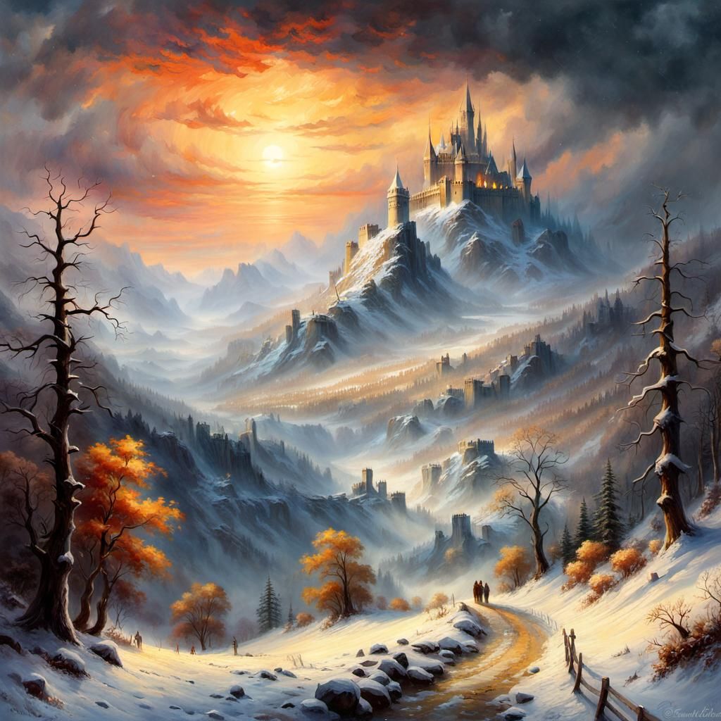 Gothic Winter Landscape in Romantic Naturalism Style