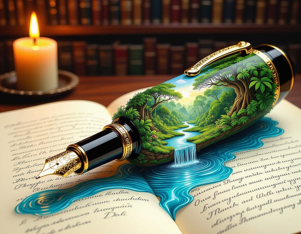 Intricate Jungle Ink Pen with Water Ink