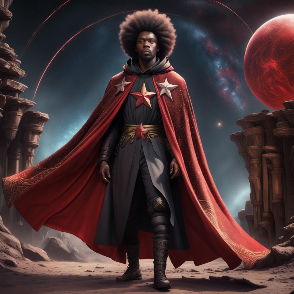 Black Man in Star Cloak: Detailed Matte Painting