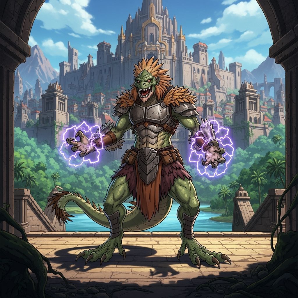 Giant Neanderthal Reptile-Bird Hybrid Warrior in Ancient For...