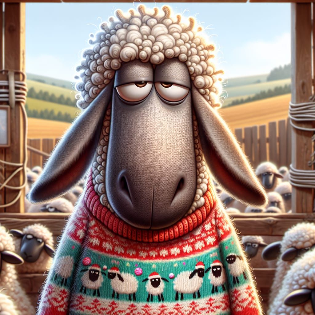 Disappointed Sheep in Ugly Christmas Sweater