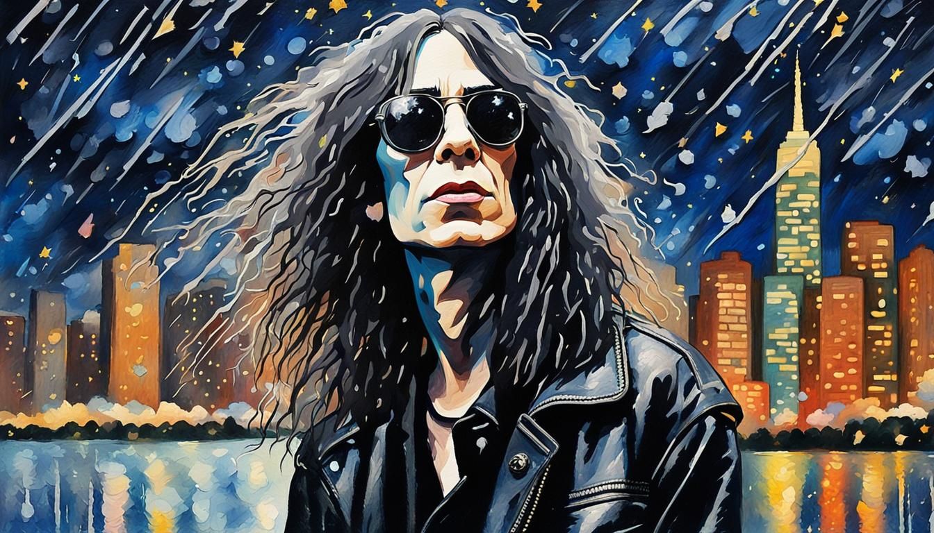 Patti Smith Portrait in Rain, Watercolor Pop Art