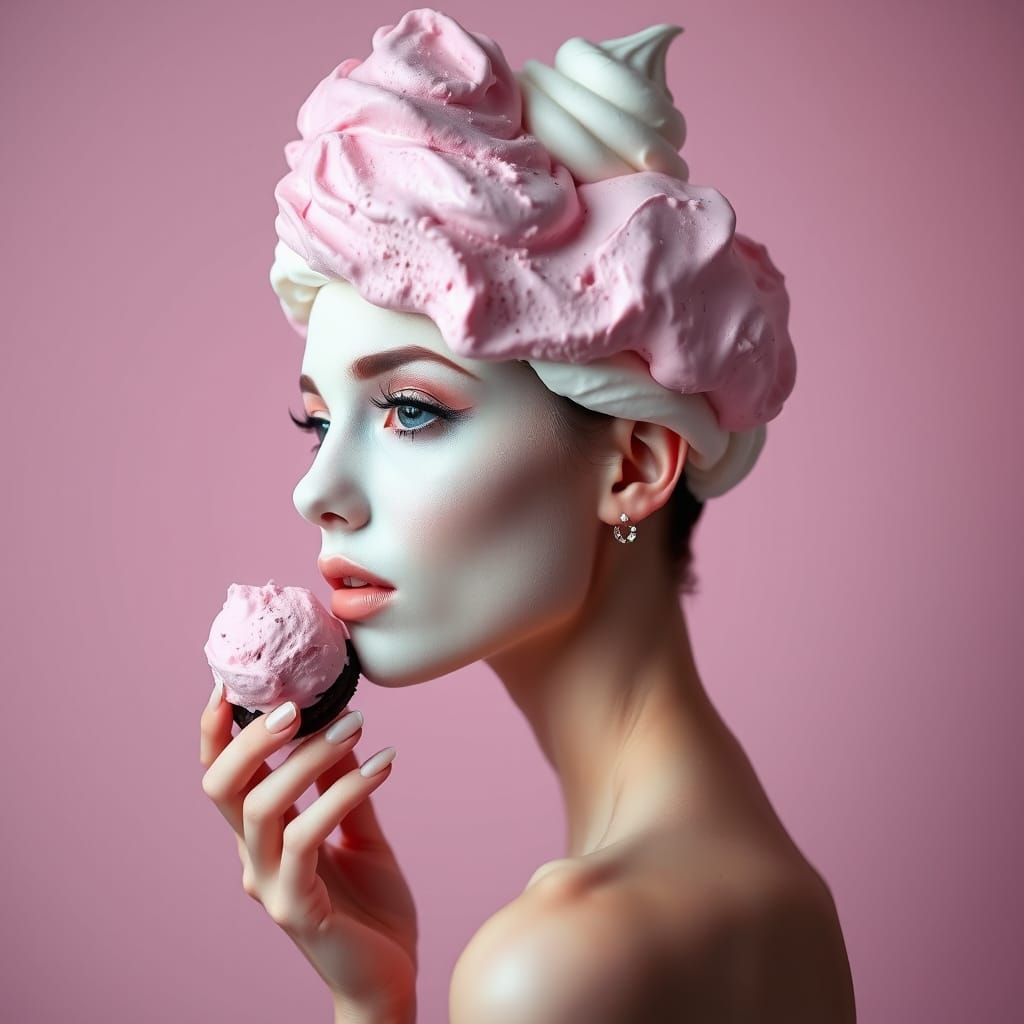 Surreal Portrait with Ice Cream, in Pastel Style