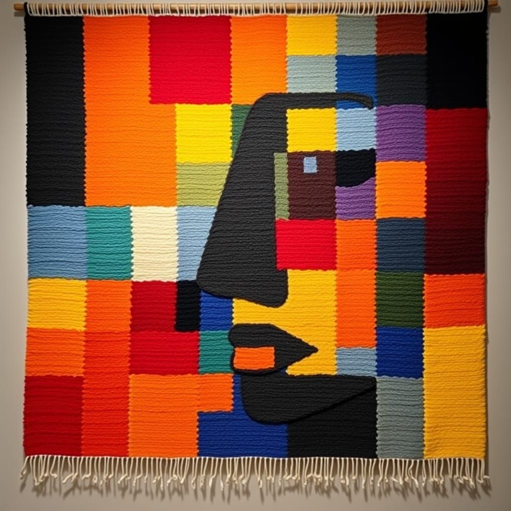 Surreal Cubistic Tapestry Unfolds a Hidden Face