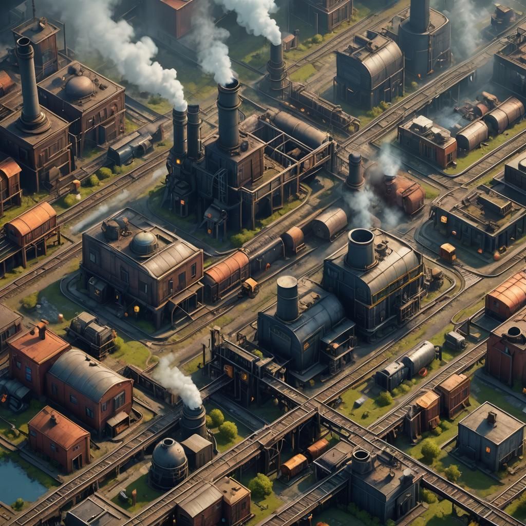 Isometric Industrial RPG Game Level in Digital Art