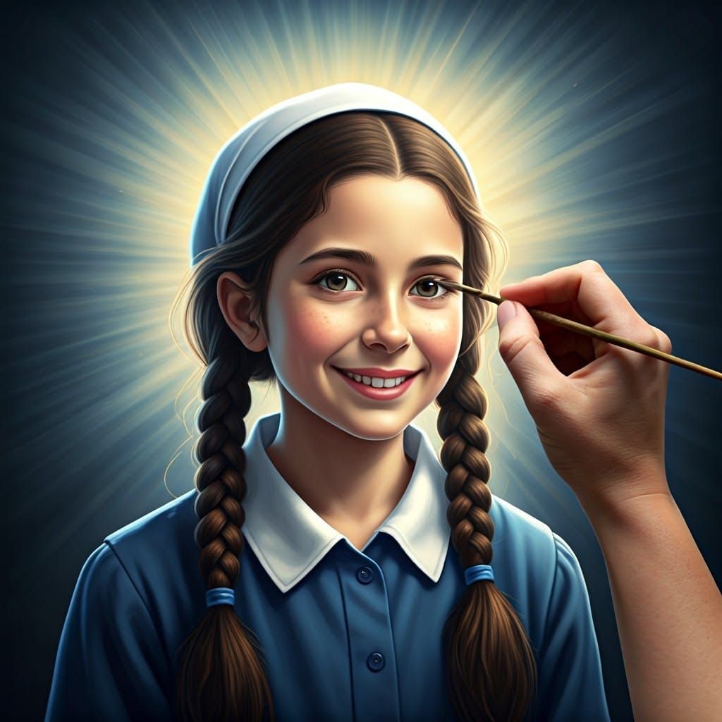 Painter's Hand Captures Joyful Ultra-Orthodox Girl in Soft L...