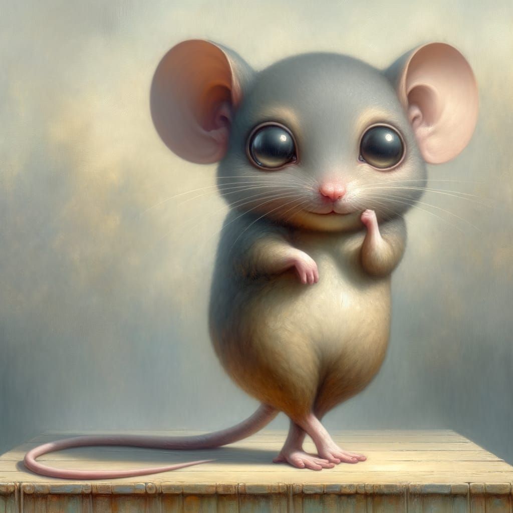 Bashful Mouse Posing on Stage: Surreal Painting