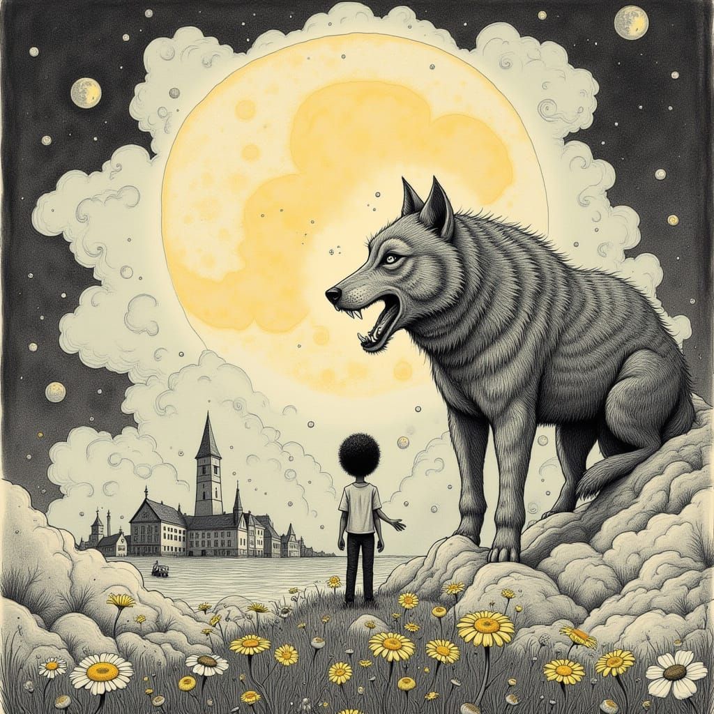 Ethereal Wolf and Moon Fantasy Art