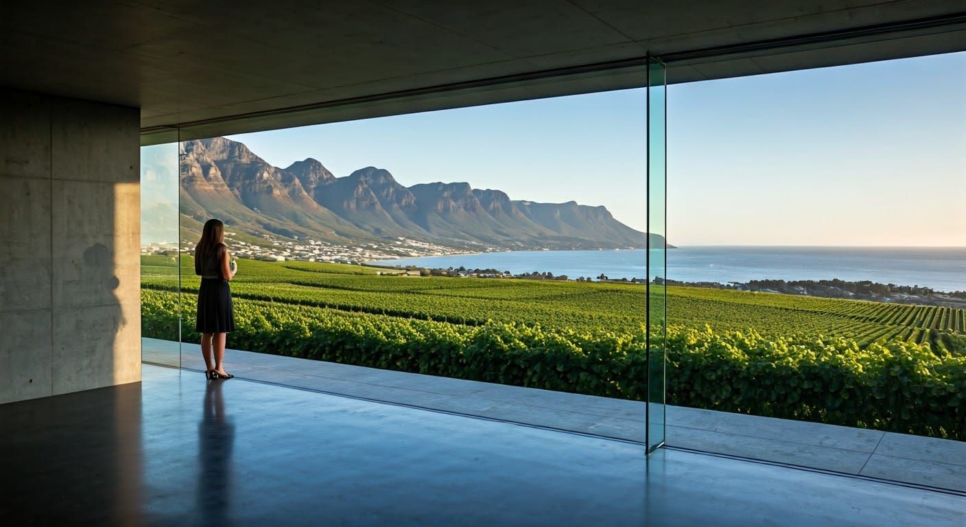Elegant Woman Gazing at Vineyard View at Golden Hour