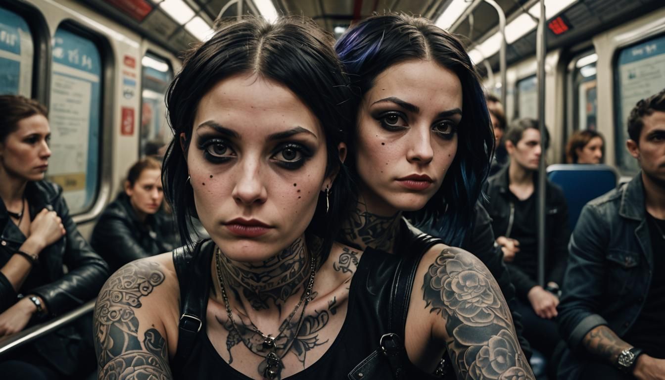 Goth Girl on London Tube in Cinematic Style