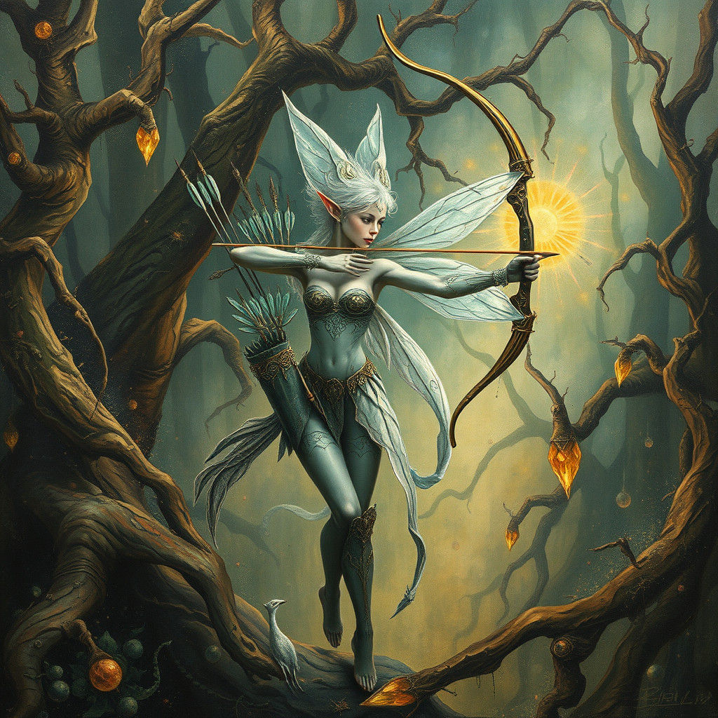 Ethereal Elf Archer in Surrealist Forest