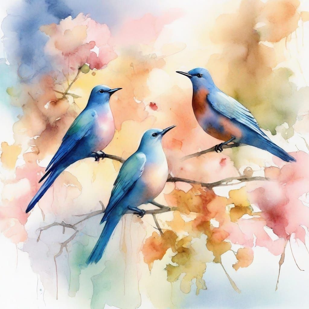 Passenger Pigeons in Watercolor Splash Art Painting