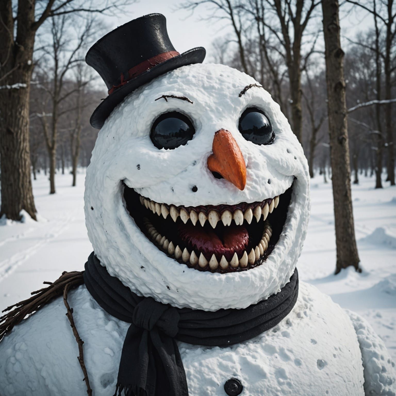 A Chilling Snowman with Spooky Teeth