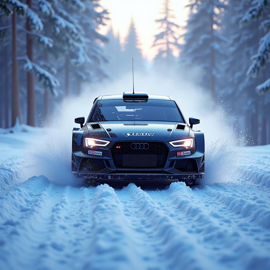 Audi A3 Rally Car in Finnish Winter Landscape