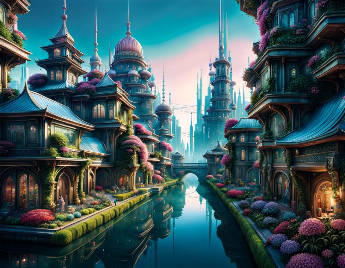 Utopian City Double Exposure with Lush Gardens