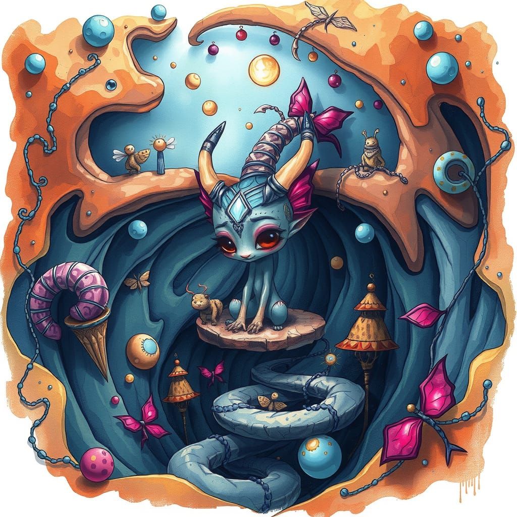 Surreal Landscape with Whimsical Elements in Ultramarine and...