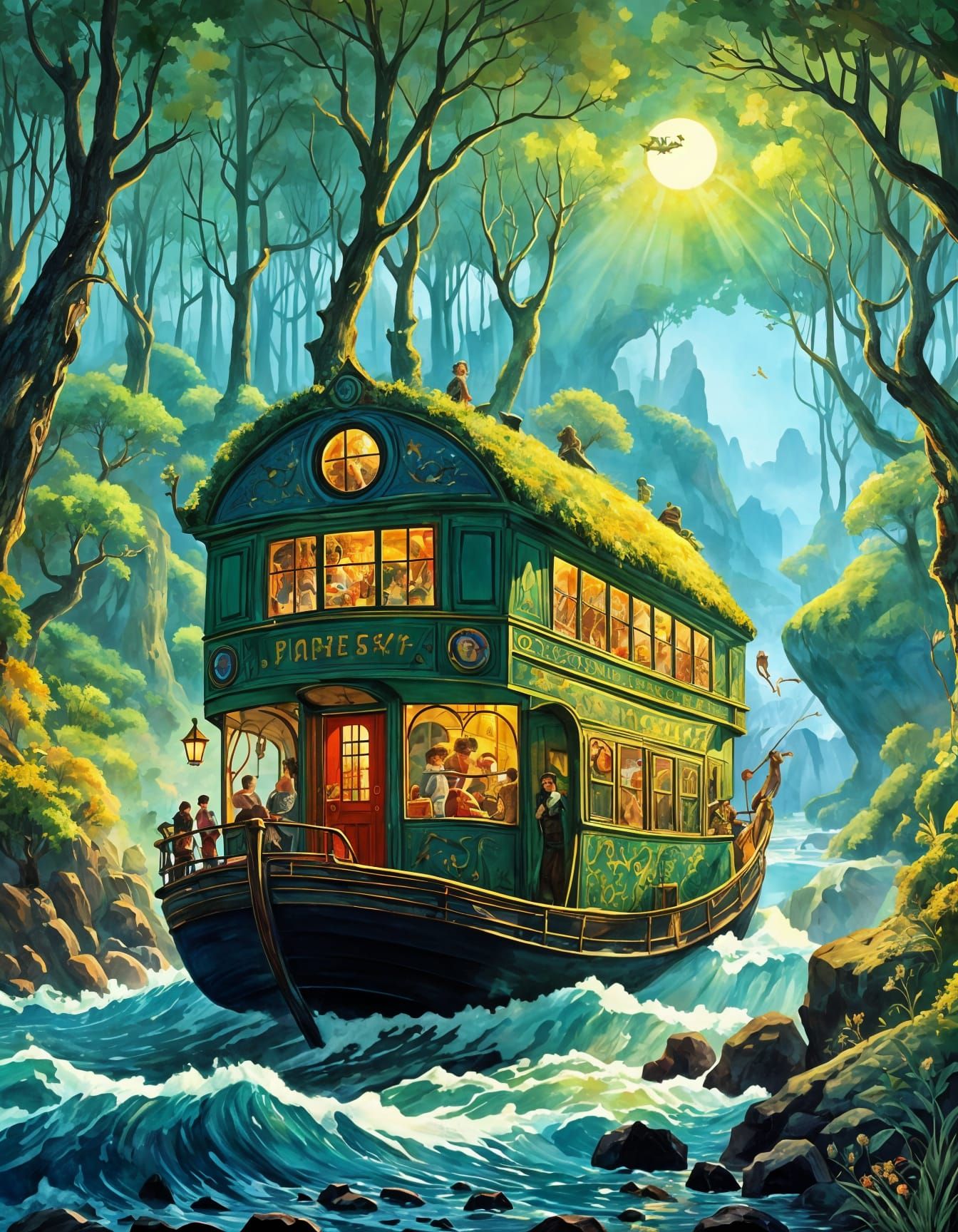 Whimsical Sci-Fi Fantasy River Landscape Illustration