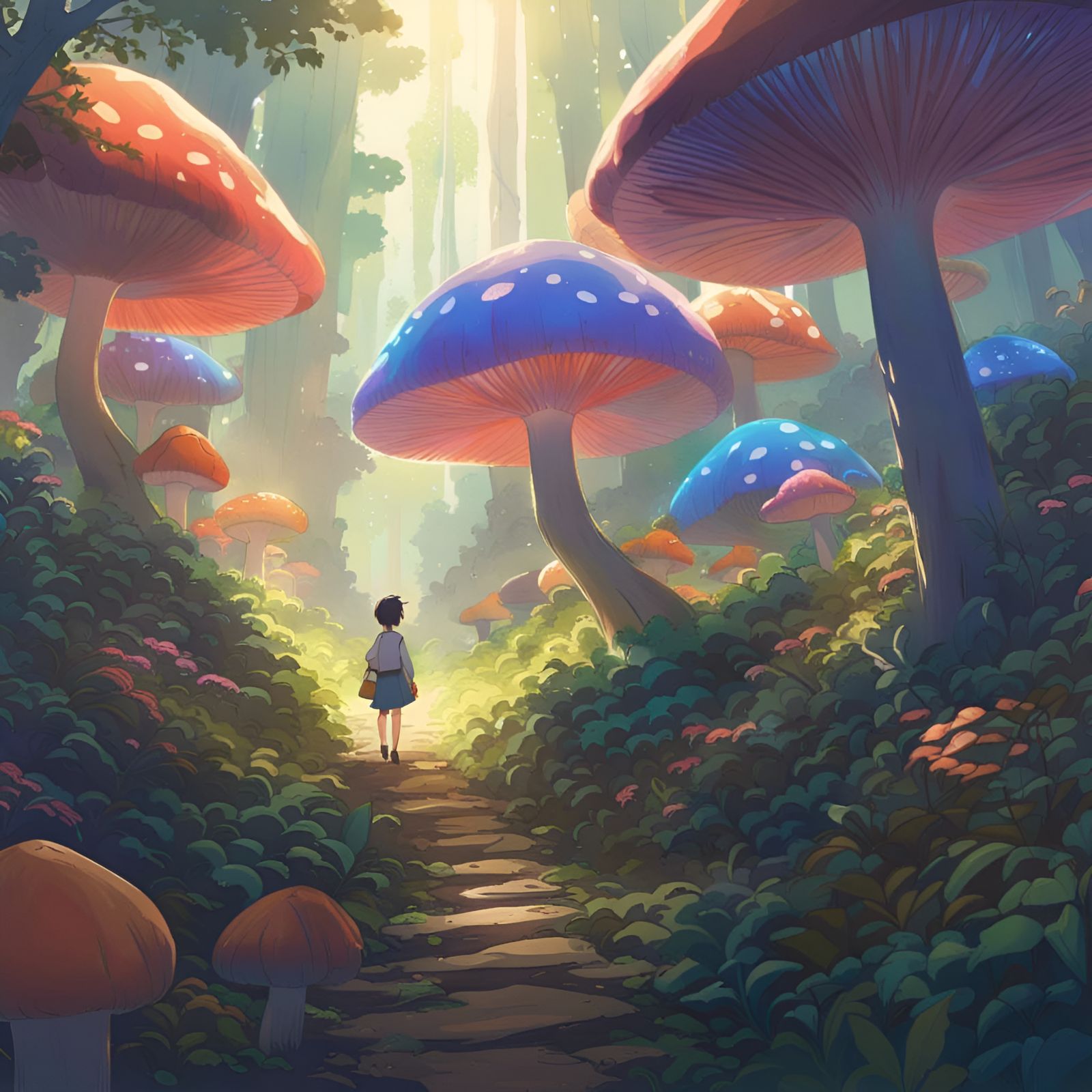 Fairy's Journey Through a Magical Mushroom Forest