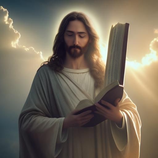 Jesus Holding Bible in Divine Light