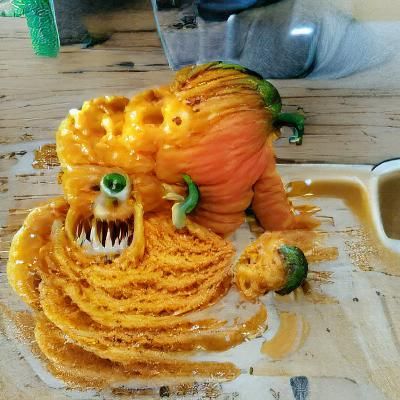 Scary Monster Pumpkin with Glowing Eyes