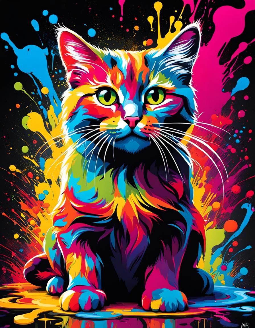 Colorful Anthropomorphic Cat in Graffiti Street Art Style