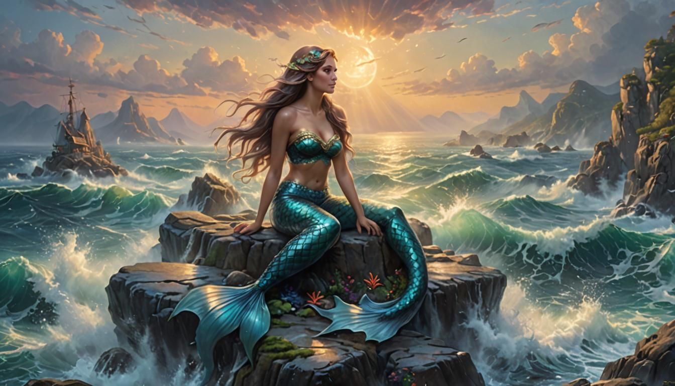 Ethereal Mermaid in Stormy Ocean Fantasy