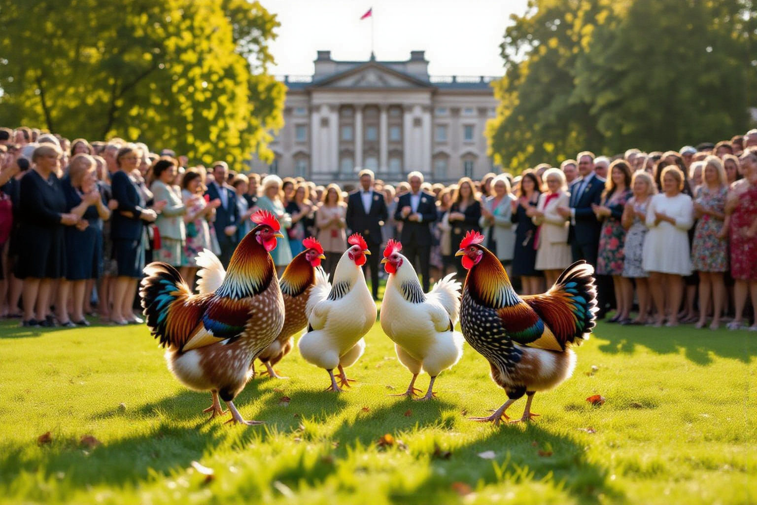 Dancing Hens Delight Crowd at Buckingham Palace