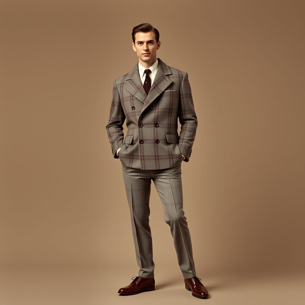 1950s Postwar Fashion: Man in Plaid Sport Coat