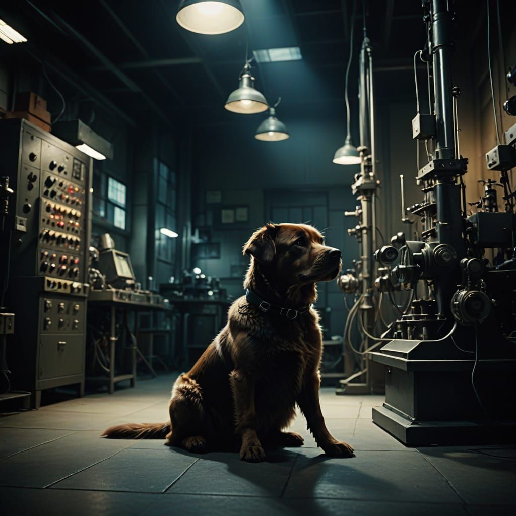 Mysterious Canine in a Vintage Laboratory Setting
