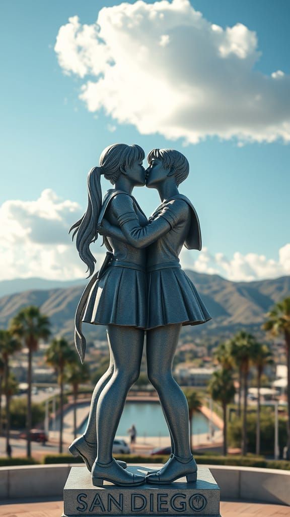Kissing Sailor Statue in Breathtaking San Diego Landscape