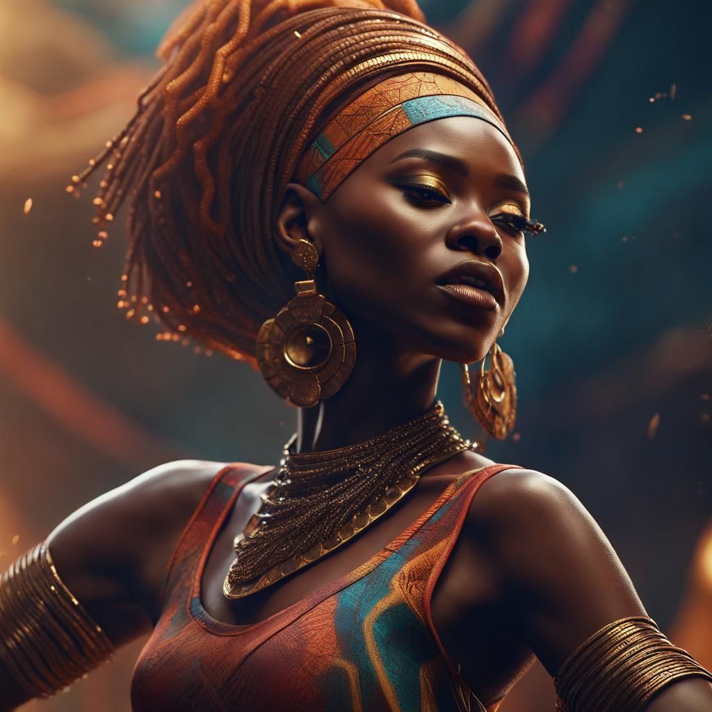 African Modern Dancer in Detailed Matte Painting
