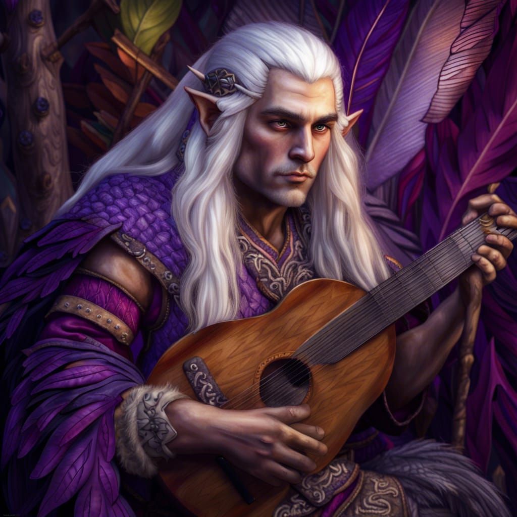 Detailed Elf Portrait with Lute