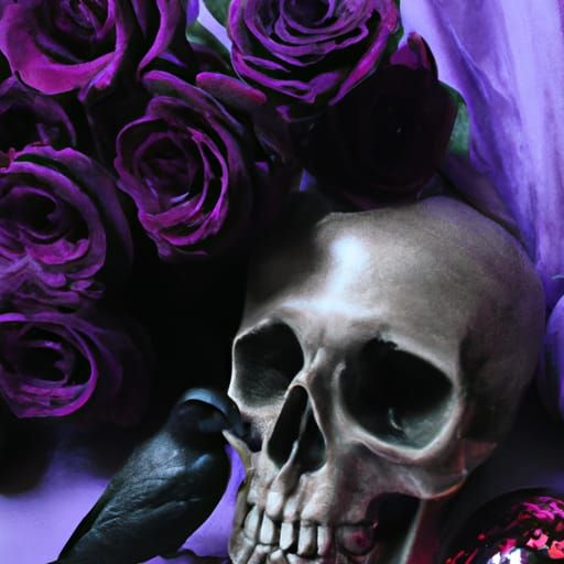 Raven purple roses and skull