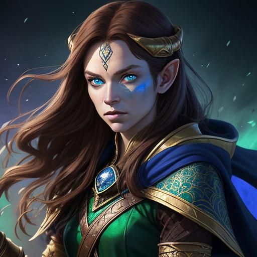 Tiefling Wizard with Sapphire Bracelet, Hyperrealistic Art