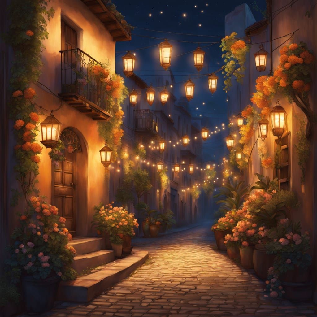 Enchanting Mediterranean Alley at Night
