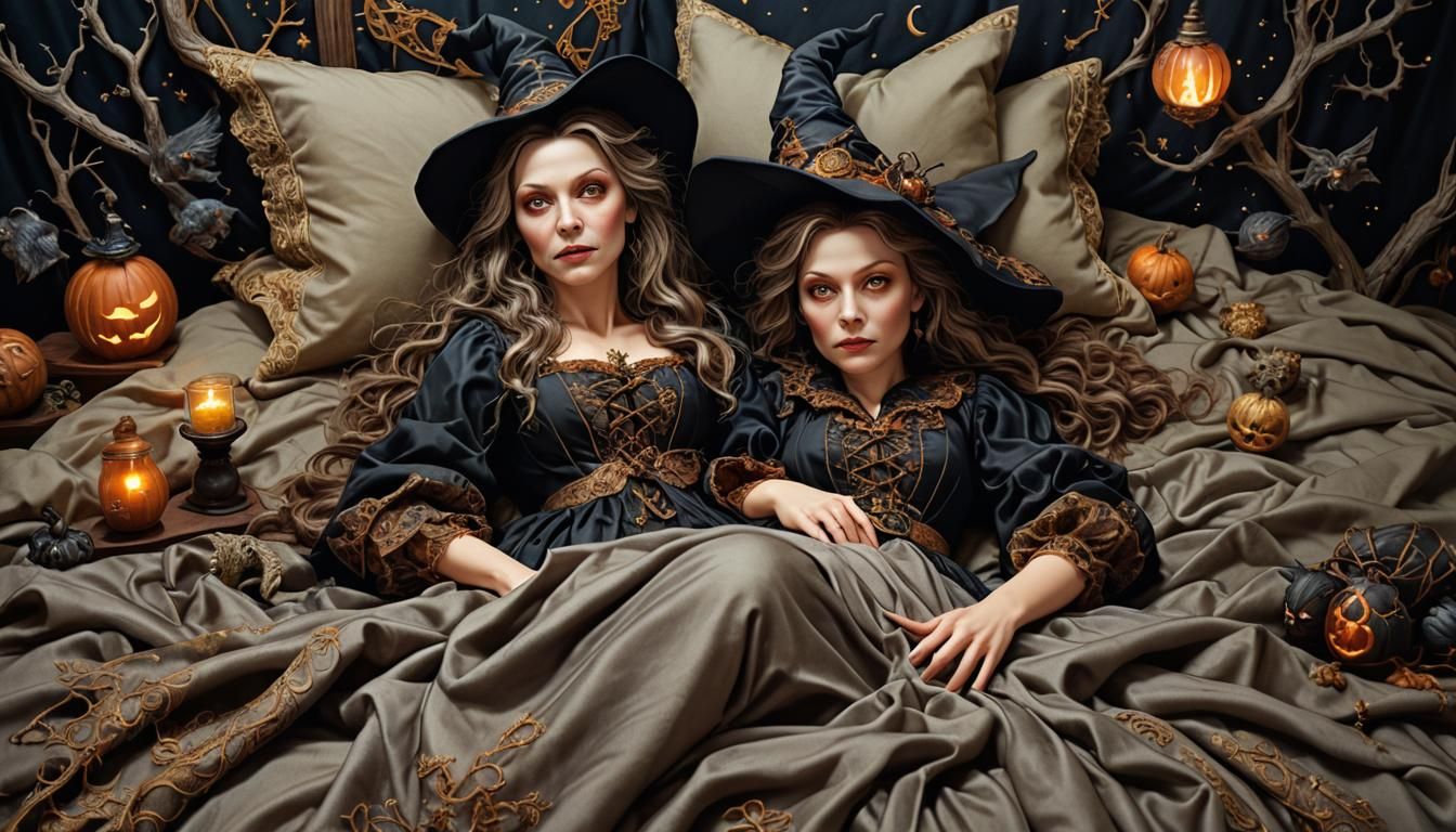Photorealistic Witch in Bed: Fantasy Realism