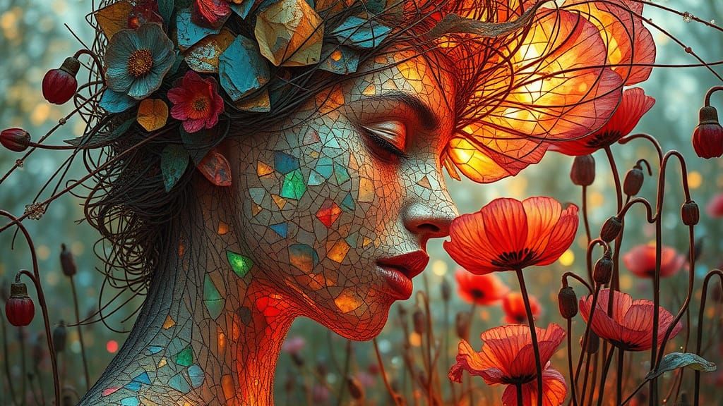 Floral String Portrait Exploring Identity and Connection