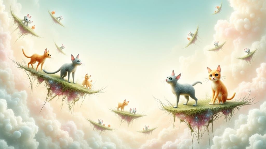 Cats on Floating Islands: Ethereal Fantasy Art