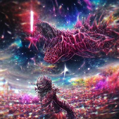 Holographic Shin Spacegodzilla in Astral Cosmic Illustration