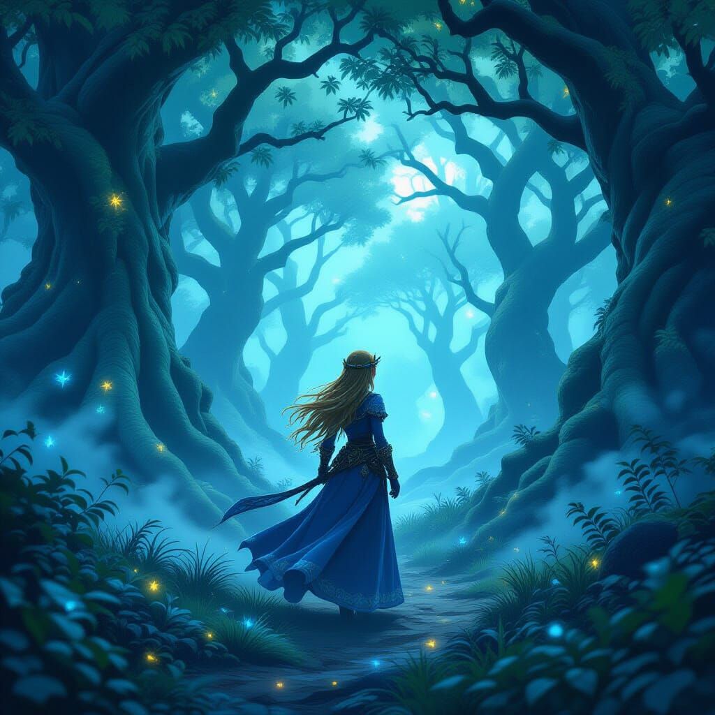 Princess Zelda in Mystical Forest, Fantastical Art