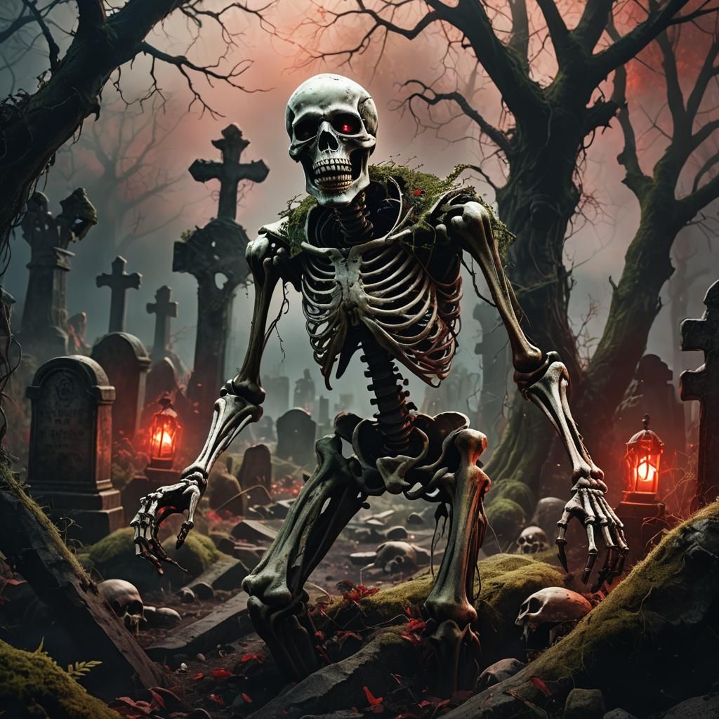 Eerie Graveyard Skeleton in Dark Fantasy Art
