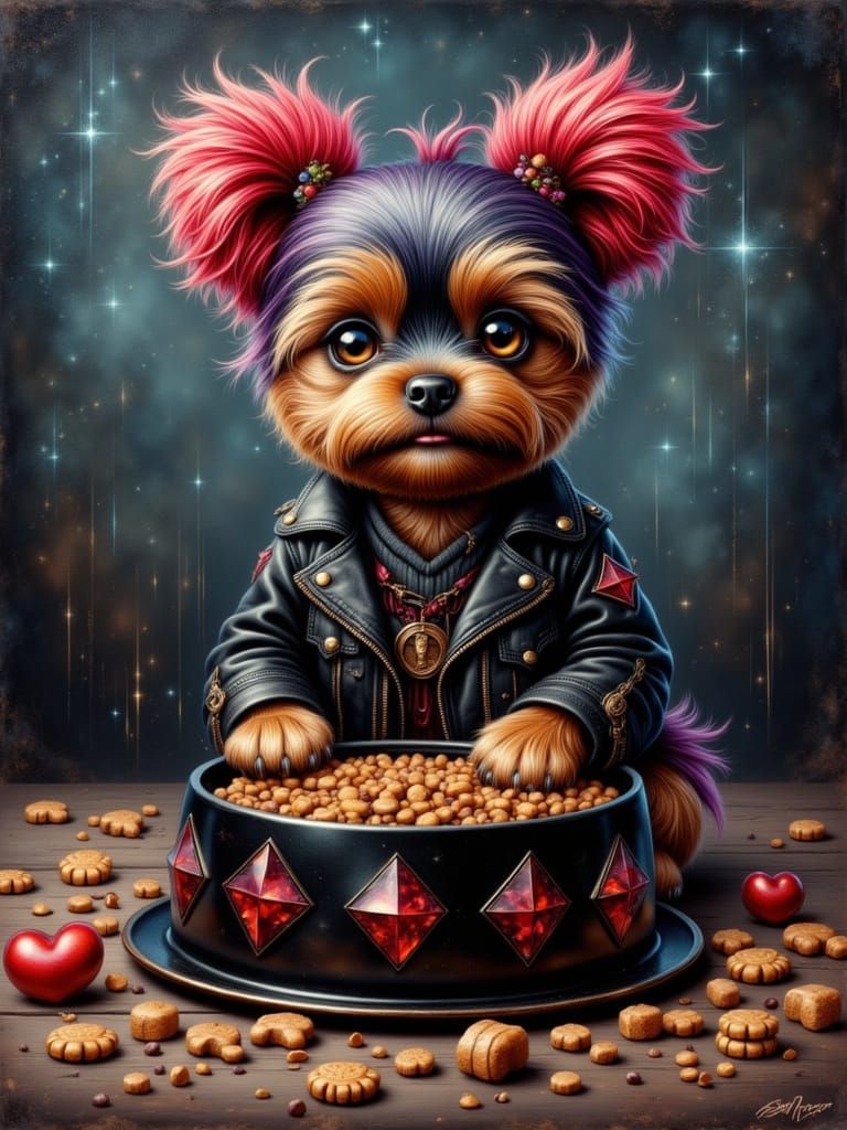 Harley's Diamond Food Bowl in Vibrant Oil Painting Style