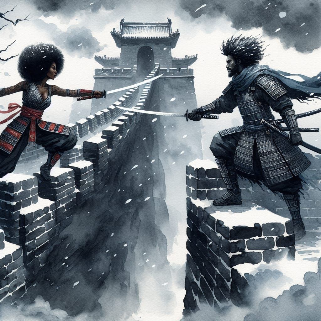 Samurai Duel on the Great Wall in Winter