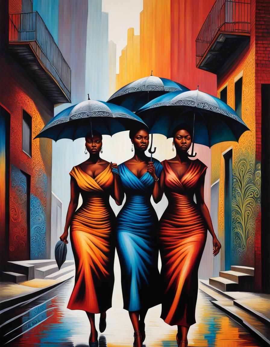 Women with Umbrellas in Social Abstraction Style